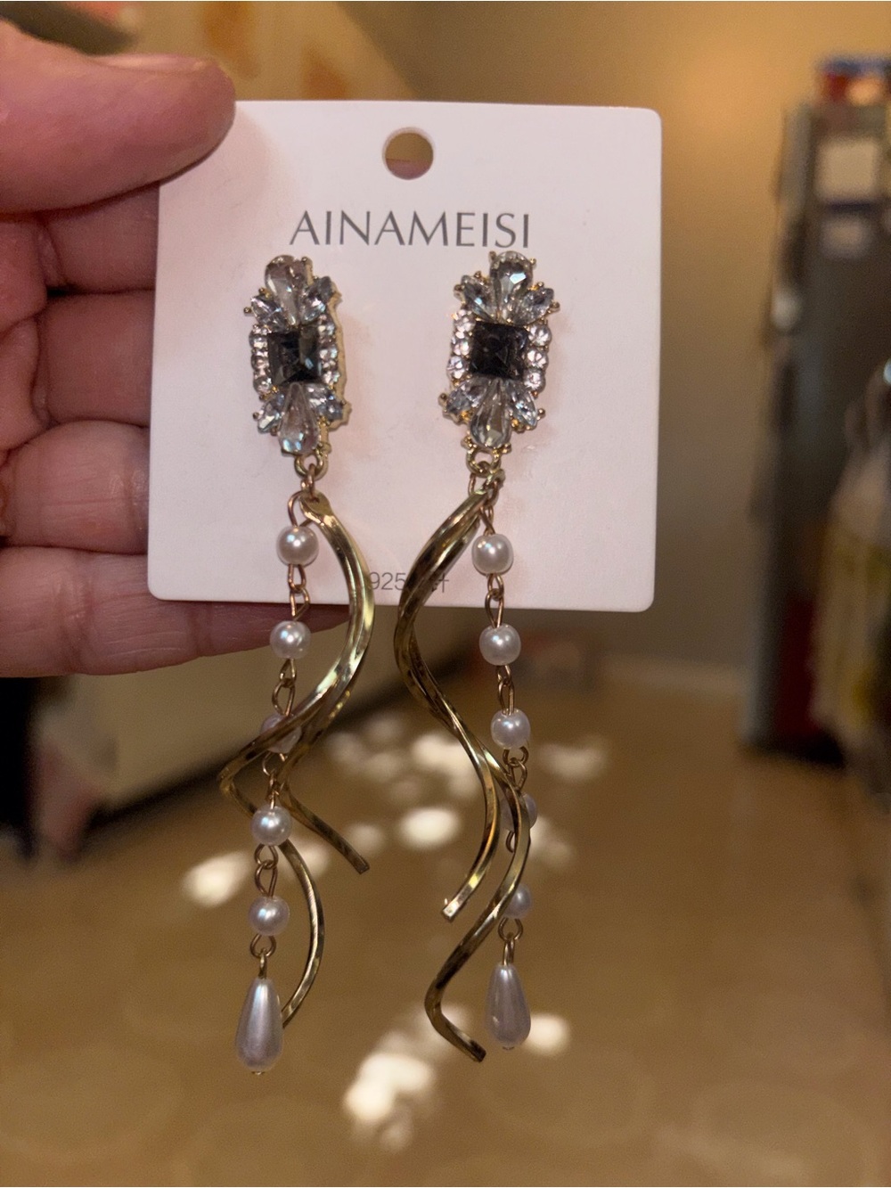 Gold-Tone Pearl & Crystal Drop Earrings